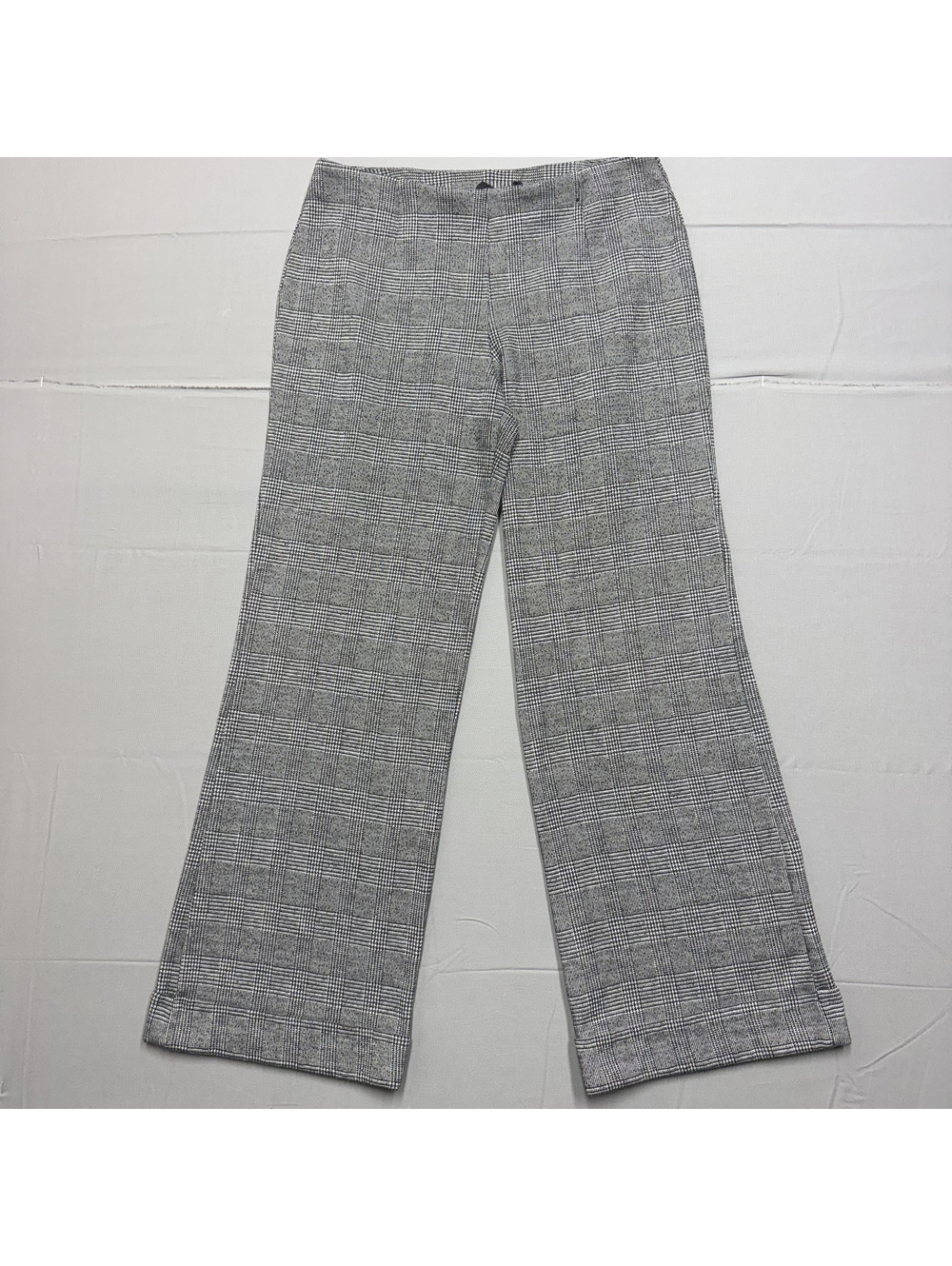 New York & Company Womens Wide Leg Knit Plaid Pants Size S Petite Gray Office
